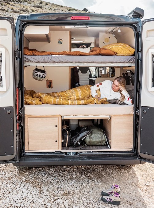 Sunlight Cliff Adventure 602 Campervan View With Doors Open Inside Sleeping Storage